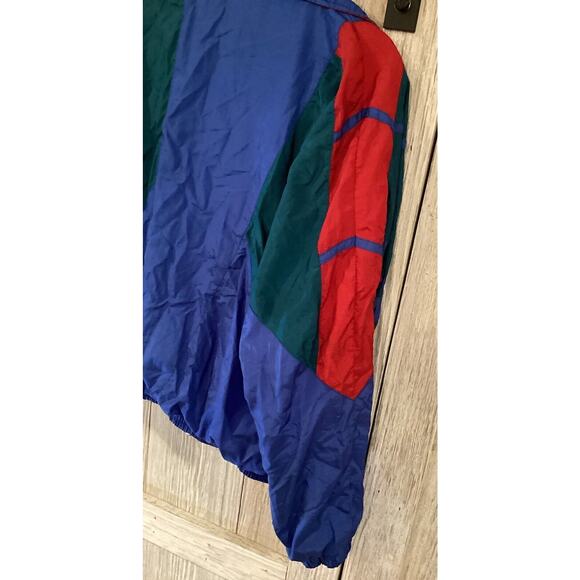 Vintage Active Wear Nylon Jacket Zip Up Blue Red Green Size large - Picture 8 of 9